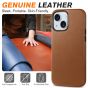 Shieldon iPhone 15 Genuine Leather case, Support Wireless Charging, Raised Edges Slim Fit Non-Slip Shockproof Protective Phone Case for Regular iPhone 15 - Brown