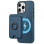 Shieldon iPhone 15 Pro Max Genuine Leather case with Magnetic Card Holder, 2in1 Detachable Card Clip with Stand Metal Ring, RFID Blocking, Raised Edges, Magsafe Compatible - Royal Blue