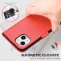 SHIELDON iPhone 13 Mini Genuine Leather Case, iPhone 13 Mini Wallet Cover with Magnetic Clasp Closure - Red