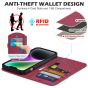 SHIELDON iPhone 14 Wallet Case, iPhone 14 Genuine Leather Cover Book Folio Flip Kickstand Case with Magnetic Clasp - Red Violet