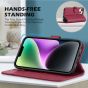 SHIELDON iPhone 14 Wallet Case, iPhone 14 Genuine Leather Cover Book Folio Flip Kickstand Case with Magnetic Clasp - Red Violet