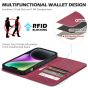 SHIELDON iPhone 14 Wallet Case, iPhone 14 Genuine Leather Cover with RFID Blocking, Book Folio Flip Kickstand Magnetic Closure - Red Violet