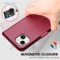 SHIELDON iPhone 14 Plus Wallet Case, iPhone 14 Plus Genuine Leather Cover Book Folio Flip Kickstand Case with Magnetic Clasp - Red Violet