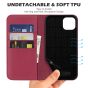 SHIELDON iPhone 14 Plus Wallet Case, iPhone 14 Plus Genuine Leather Cover with RFID Blocking, Book Folio Flip Kickstand Magnetic Closure - Red Violet
