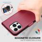 SHIELDON iPhone 14 Pro Wallet Case, iPhone 14 Pro Genuine Leather Cover with Magnetic Clasp - Red Violet