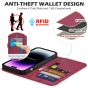 SHIELDON iPhone 14 Pro Wallet Case, iPhone 14 Pro Genuine Leather Cover with Magnetic Clasp - Red Violet