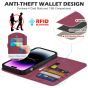SHIELDON iPhone 14 Pro Max Wallet Case, iPhone 14 Pro Max Genuine Leather Cover with Magnetic Clasp Closure Flip Case - Red Violet