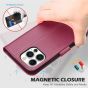 SHIELDON iPhone 14 Pro Max Wallet Case, iPhone 14 Pro Max Genuine Leather Cover with Magnetic Clasp Closure Flip Case - Red Violet