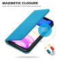 SHIELDON iPhone 11 Wallet Case, Genuine Leather, RFID Blocking, Magnetic Closure - Light Blue - Litchi Pattern