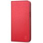 SHIELDON iPhone 13 Pro Max Wallet Case, iPhone 13 Pro Max Genuine Leather Cover - Red - Litchi Pattern