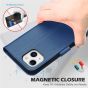 SHIELDON iPhone 14 Wallet Case, iPhone 14 Genuine Leather Cover Book Folio Flip Kickstand Case with Magnetic Clasp - Royal Blue