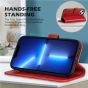 SHIELDON iPhone 14 Wallet Case, iPhone 14 Genuine Leather Cover Book Folio Flip Kickstand Case with Magnetic Clasp - Red - Retro