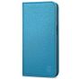 SHIELDON iPhone 14 Wallet Case, iPhone 14 Genuine Leather Cover with RFID Blocking, Book Folio Flip Kickstand Magnetic Closure - Light Blue - Litchi Pattern