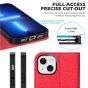 SHIELDON iPhone 14 Wallet Case, iPhone 14 Genuine Leather Cover with RFID Blocking, Book Folio Flip Kickstand Magnetic Closure - Red - Litchi Pattern