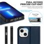 SHIELDON iPhone 14 Plus Wallet Case, iPhone 14 Plus Genuine Leather Cover with RFID Blocking, Book Folio Flip Kickstand Magnetic Closure - Navy Blue