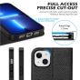 SHIELDON iPhone 14 Plus Wallet Case, iPhone 14 Plus Genuine Leather Cover with RFID Blocking, Book Folio Flip Kickstand Magnetic Closure - Black - Litchi Pattern