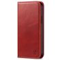 SHIELDON iPhone 14 Plus Wallet Case, iPhone 14 Plus Genuine Leather Cover with RFID Blocking, Book Folio Flip Kickstand Magnetic Closure - Red - Retro