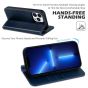 SHIELDON iPhone 14 Pro Max Wallet Case, iPhone 14 Pro Max Genuine Leather Folio Cover - Dark Blue - Retro