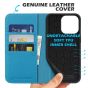 SHIELDON iPhone 13 Pro Wallet Case, iPhone 13 Pro Genuine Leather Cover with Magnetic Closure - Light Blue - Litchi Pattern
