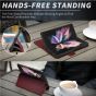 SHIELDON SAMSUNG Galaxy Z Fold4 5G Genuine Leather Wallet Case Cover with S Pen Holder, Folio Flip Style - Wine Red