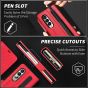 SHIELDON SAMSUNG Galaxy Z Fold4 5G Genuine Leather Wallet Case Cover with S Pen Holder, Folio Flip Style - Red - Litchi Pattern
