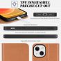 TUCCH iPhone 13 Wallet Case, iPhone 13 PU Leather Case, Flip Cover with Stand, Credit Card Slots, Magnetic Closure - Light Brown