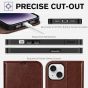 TUCCH iPhone 14 Wallet Case, iPhone 14 PU Leather Case, Folio Flip Cover with RFID Blocking, Credit Card Slots, Magnetic Clasp Closure - Chocolate Brown