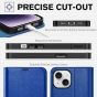 TUCCH iPhone 14 Wallet Case, iPhone 14 PU Leather Case, Folio Flip Cover with RFID Blocking, Credit Card Slots, Magnetic Clasp Closure - Full Grain Klein Blue