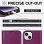 TUCCH iPhone 14 Wallet Case, iPhone 14 PU Leather Case, Folio Flip Cover with RFID Blocking, Credit Card Slots, Magnetic Clasp Closure - Plum Purple