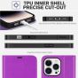 TUCCH iPhone 14 Pro Wallet Case, iPhone 14 Pro PU Leather Case, Folio Flip Cover with RFID Blocking and Kickstand - Purple & Silver