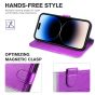 TUCCH iPhone 14 Pro Wallet Case, iPhone 14 Pro PU Leather Case, Folio Flip Cover with RFID Blocking and Kickstand - Purple & Silver
