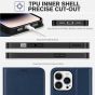 TUCCH iPhone 14 Pro Wallet Case, iPhone 14 Pro PU Leather Case, Folio Flip Cover with RFID Blocking and Kickstand - Dark Blue & Gold