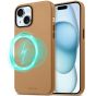 TUCCH iPhone 15 Magnetic PU Leather Case, Magsafe Compatible Slim Shockproof Protective Case with Raised Edges - Brown