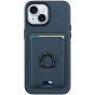 TUCCH iPhone 15 Plus Magnetic Phone Case with Removable Card Holder, Magsafe Compatible Shockproof PU Protective Case with Raised Edges - Blue