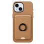 TUCCH Magnetic Case with Removable Wallet Card Holder for iPhone 15, Magsafe Compatible, Raise Edges Protective Case with Finger Grip Stand and RIFD Blocking for Regular iPhone 15 - Brown