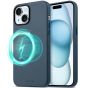 TUCCH iPhone 15 Plus Magnetic PU Leather Case, Magsafe Compatible Slim Shockproof Protective Case with Raised Edges - Blue