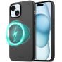 TUCCH iPhone 15 Plus Magnetic PU Leather Case, Magsafe Compatible Slim Shockproof Protective Case with Raised Edges - Black