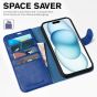 TUCCH iPhone 15 Wallet Case, iPhone 15 PU Leather Case - Klein Blue Full Grain