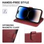 TUCCH iPhone 14 Wallet Case, iPhone 14 PU Leather Case, Folio Flip Cover with RFID Blocking, Credit Card Slots, Magnetic Clasp Closure - Strap - Dark Red