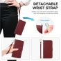 TUCCH iPhone 14 Wallet Case, iPhone 14 PU Leather Case, Folio Flip Cover with RFID Blocking, Credit Card Slots, Magnetic Clasp Closure - Strap - Dark Red