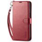 TUCCH iPhone 14 Wallet Case, iPhone 14 PU Leather Case, Folio Flip Cover with RFID Blocking, Credit Card Slots, Magnetic Clasp Closure - Strap - Dark Red