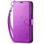 TUCCH iPhone 14 Wallet Case, iPhone 14 PU Leather Case, Folio Flip Cover with RFID Blocking, Credit Card Slots, Magnetic Clasp Closure - Strap - Purple