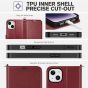 TUCCH iPhone 14 Plus Wallet Case, Mini iPhone 14 Plus 6.7-inch Leather Case, Folio Flip Cover with RFID Blocking, Stand, Credit Card Slots, Magnetic Clasp Closure - Strap - Dark Red