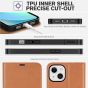 TUCCH iPhone 14 Wallet Case, iPhone 14 PU Leather Case, Folio Flip Cover with RFID Blocking, Credit Card Slots, Magnetic Clasp Closure - Light Brown
