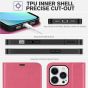 TUCCH iPhone 14 Pro Wallet Case, iPhone 14 Pro PU Leather Case, Folio Flip Cover with RFID Blocking and Kickstand - Hot Pink