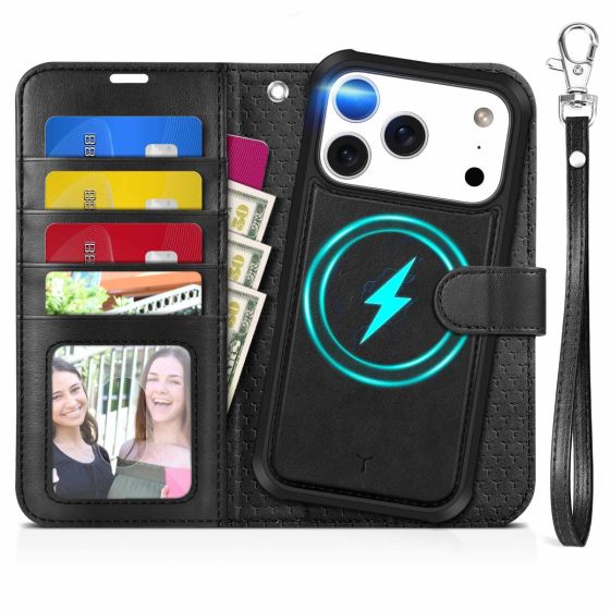 TUCCH iPhone 17 Pro Wallet Case, Magnetic Detachable iPhone 17 Pro Leather Cover, Magsafe Compatible, Support Wireless Charging, Shockproof Removable Case 2in1, Credit Card Slots, Raised Edges, RFID Blocking, Stand, Protective Folio Case