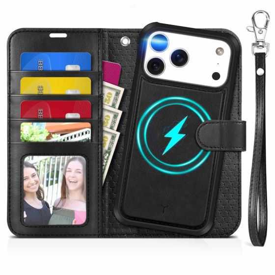TUCCH iPhone 17 Pro Max Leather Wallet Case Detachable, 2in1 Flip Cover with Magnetic Clasp Closure, Magsafe Compatible, Wireless Charging, Raised Edges, Card Slots, RFID Blocking, Stand, Removable Phone Case + Credit Card Wallet for iPhone 17 Pro Max 6.9