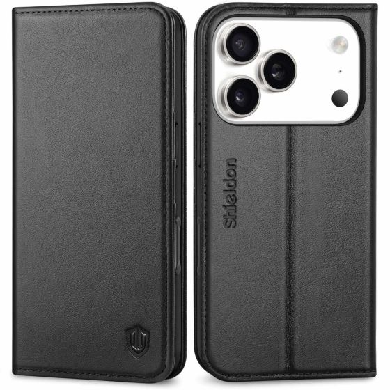 SHIELDON iPhone 17 Pro Wallet Case,  iPhone 17 Pro Genuine Leather Case with Magnets, Shockproof TPU, RFID Blocking, Drop Protective, Kickstand, Credit Card Holders, Book Fold Flip Folio Cover for iPhone 17 Pro 6.3" 2025