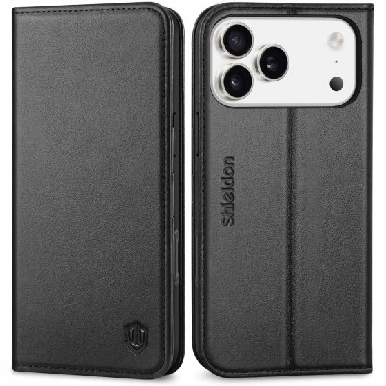 SHIELDON iPhone 17 Pro Max Wallet Case, Genuine Leather Case for iPhone 17 Pro Max with Magnetic Closure, Shockproof TPU, Raised Sides, RFID Blocking, Kickstand, Card Holder Fall Protective Fold Book Flip Folio Cover for iPhone 17 Pro Max 6.9" 2025