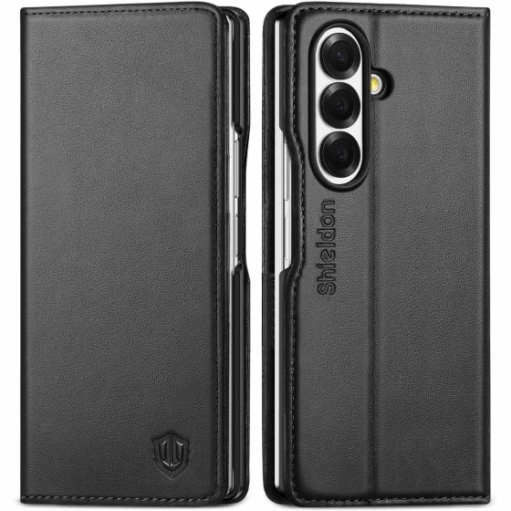 SHIELDON SAMSUNG Galaxy Z Fold7 Genuine Leather Case, SAMSUNG Z Fold 7 Wallet Case, RFID Blocking Card Holder Kickstand Shockproof Flip Folio Book Fold Case Style Magnetic Closure Phone Cover